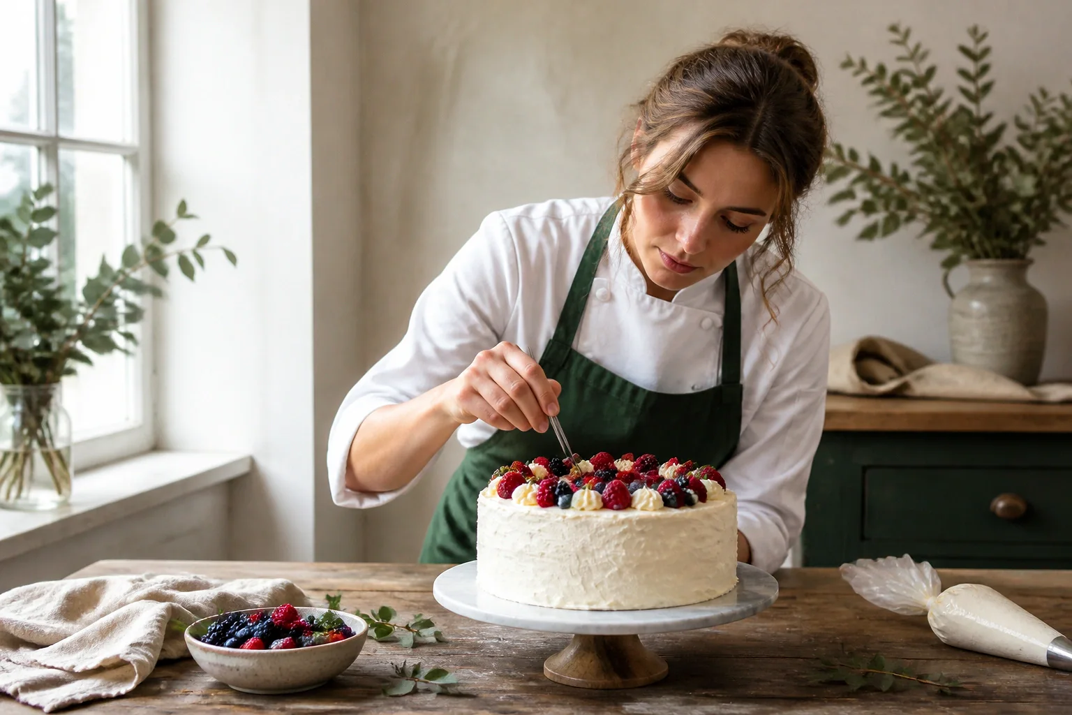 Gâteau de mariage préparé dans un atelier — illustration générée par IA