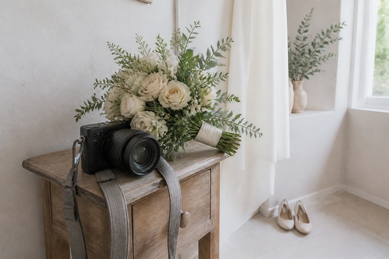 Appareil photo et accessoires de reportage de mariage — illustration générée par IA