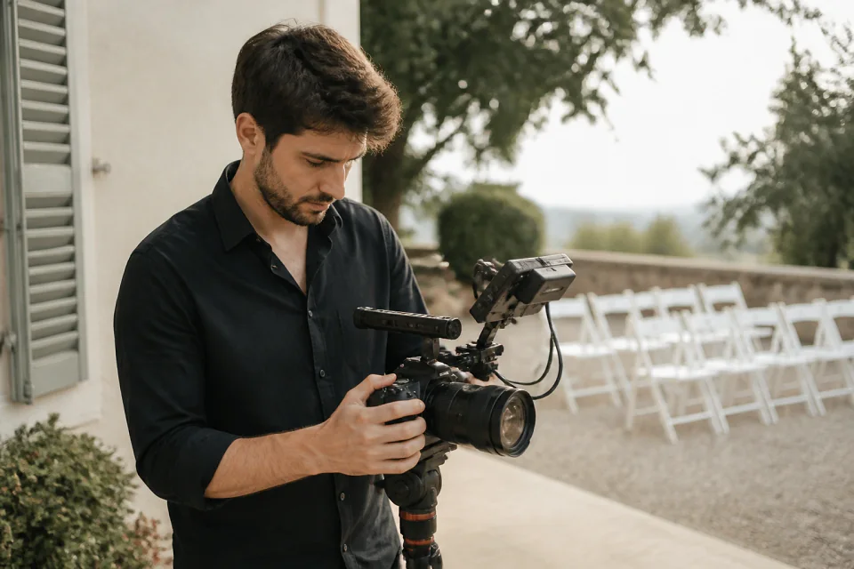 Matériel de tournage pour un film de mariage — illustration générée par IA