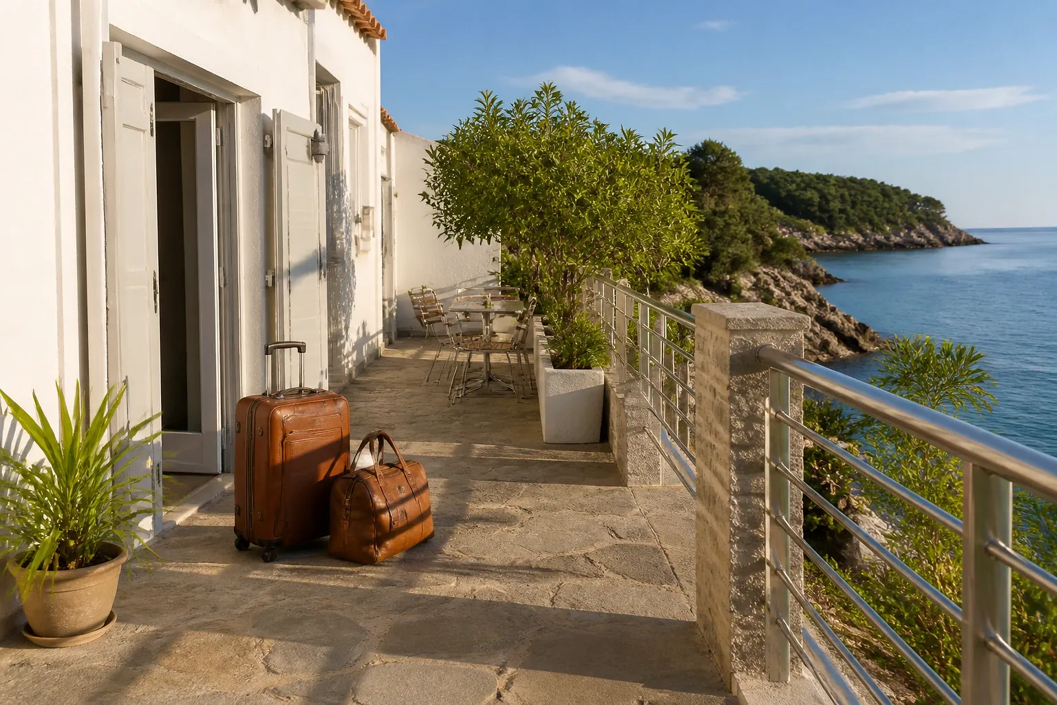 Bagages et hébergement pour un voyage de noces — illustration générée par IA