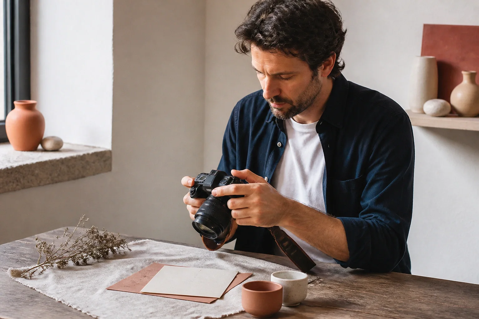 Appareil photo et accessoires de reportage de mariage — illustration générée par IA