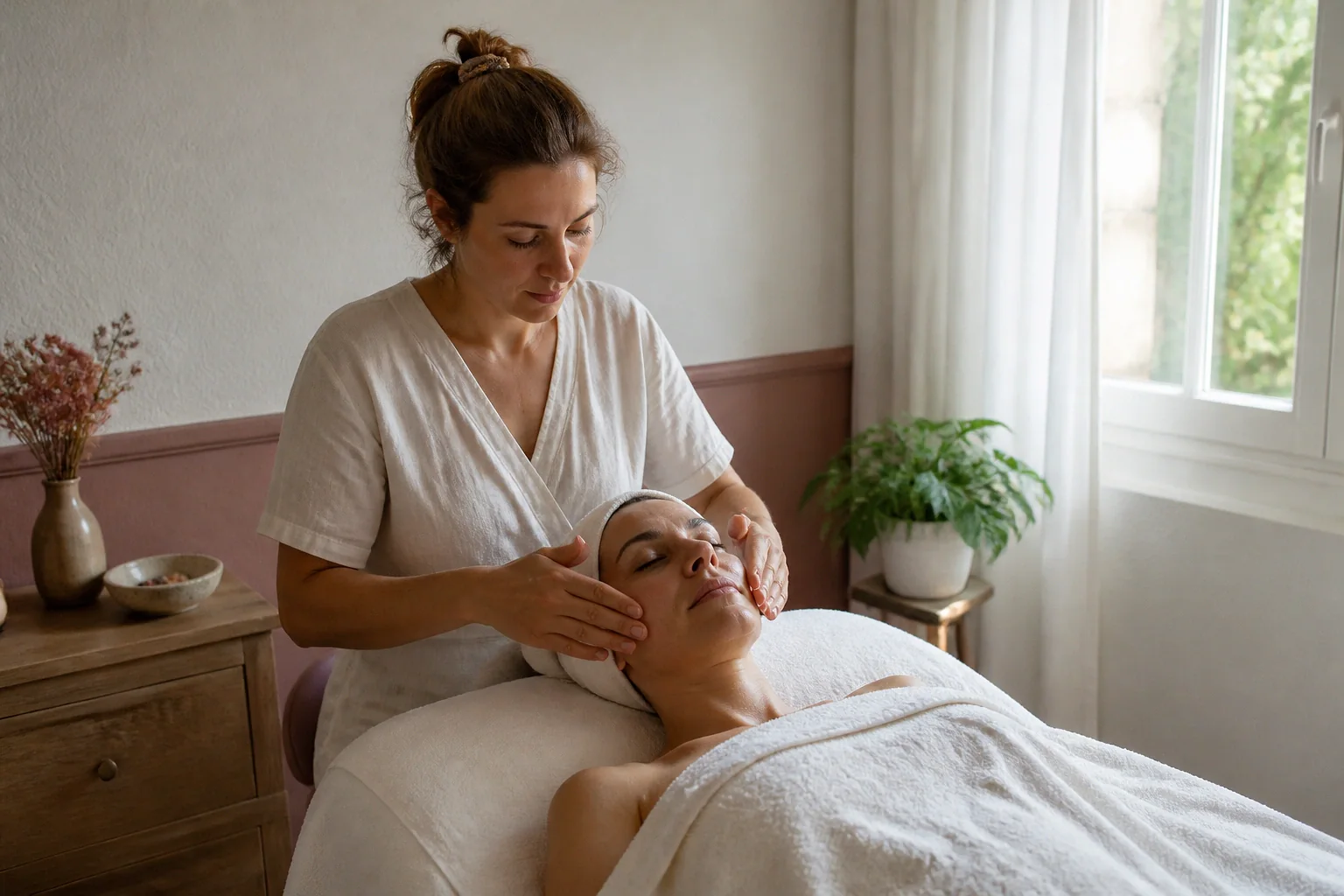 Préparation de soins esthétiques avant un mariage — illustration générée par IA
