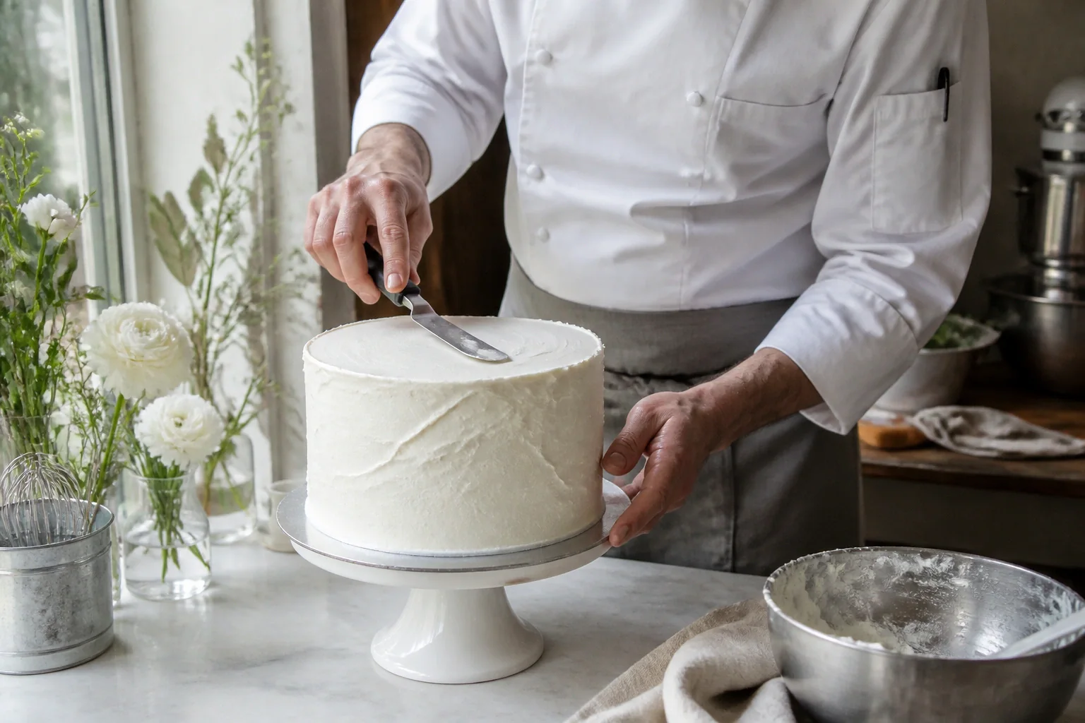Gâteau de mariage préparé dans un atelier — illustration générée par IA