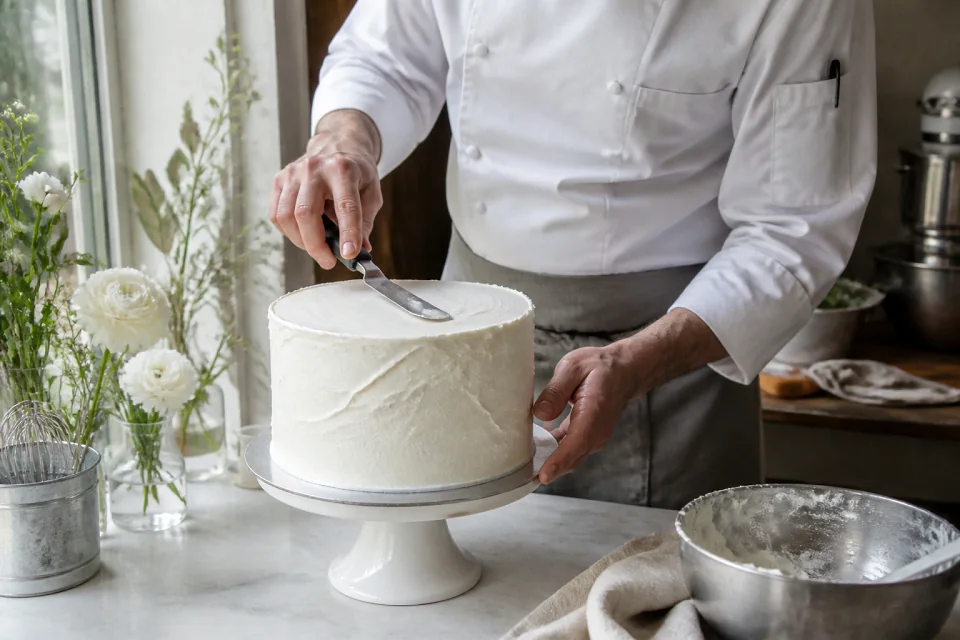 Gâteau de mariage préparé dans un atelier — illustration générée par IA