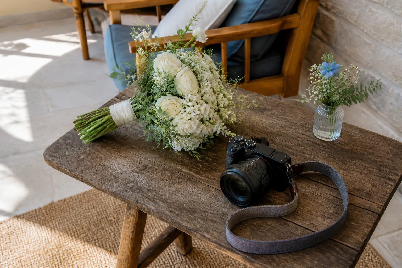 Appareil photo et accessoires de reportage de mariage — illustration générée par IA