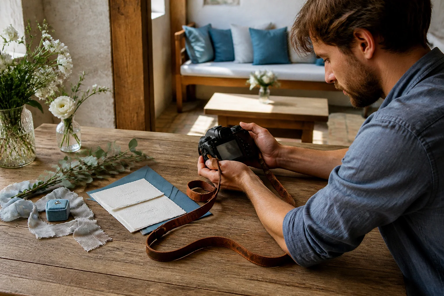 Appareil photo et accessoires de reportage de mariage — illustration générée par IA