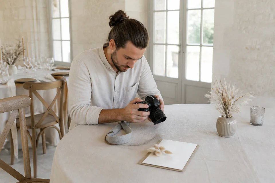 Appareil photo et accessoires de reportage de mariage — illustration générée par IA