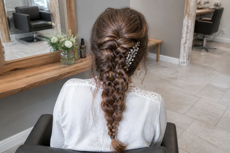 Coiffure de cérémonie vue pendant la préparation — illustration générée par IA