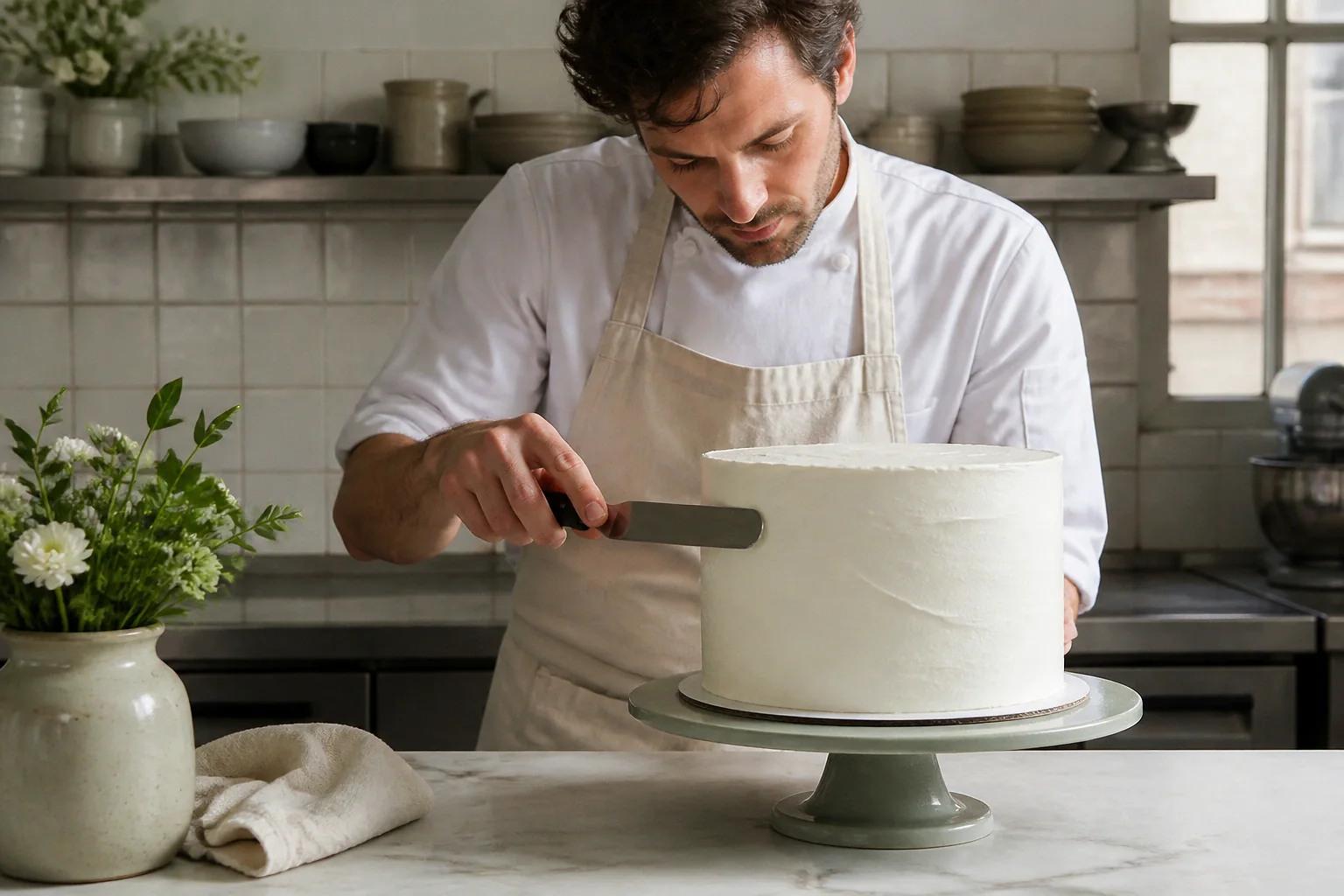 Gâteau de mariage préparé dans un atelier — illustration générée par IA