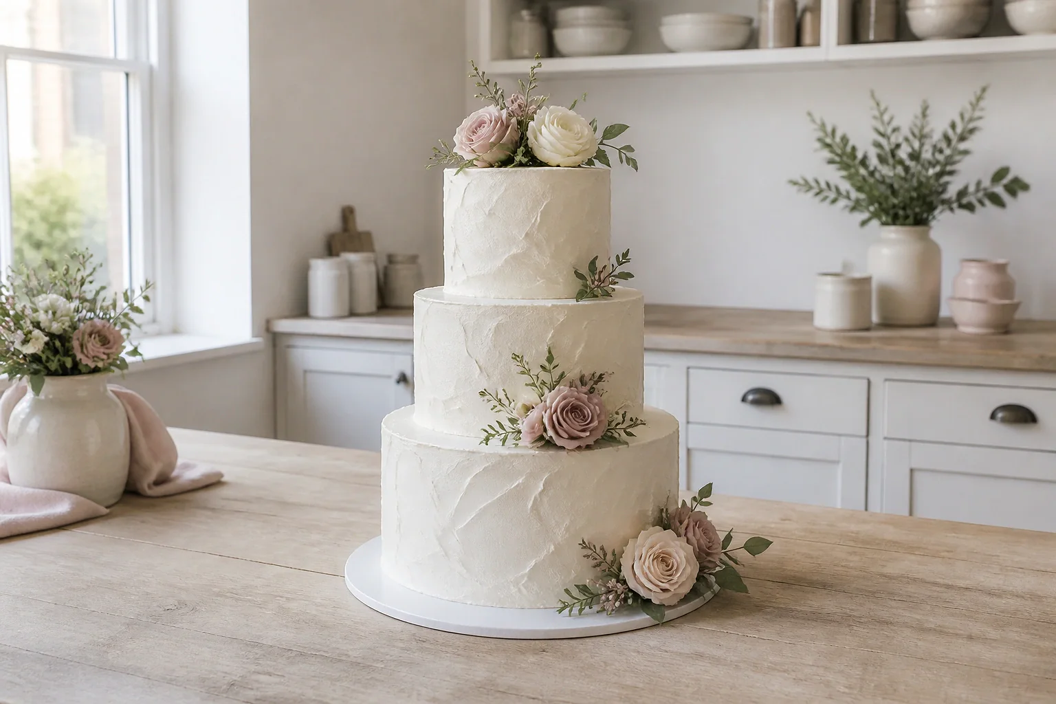 Gâteau de mariage préparé dans un atelier — illustration générée par IA