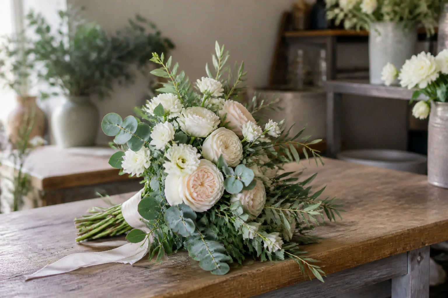 Préparation florale pour un mariage — illustration générée par IA
