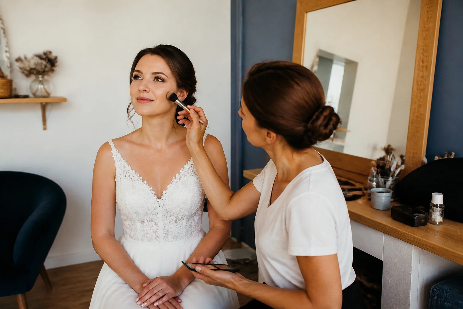 Préparation d’un maquillage de mariage — illustration générée par IA
