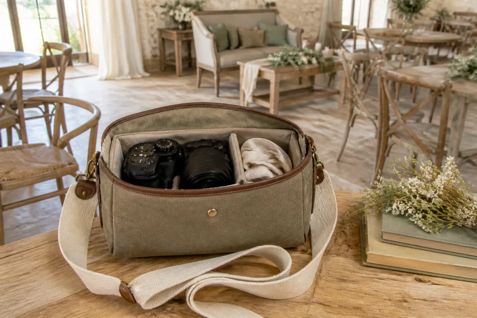 Appareil photo et accessoires de reportage de mariage — illustration générée par IA