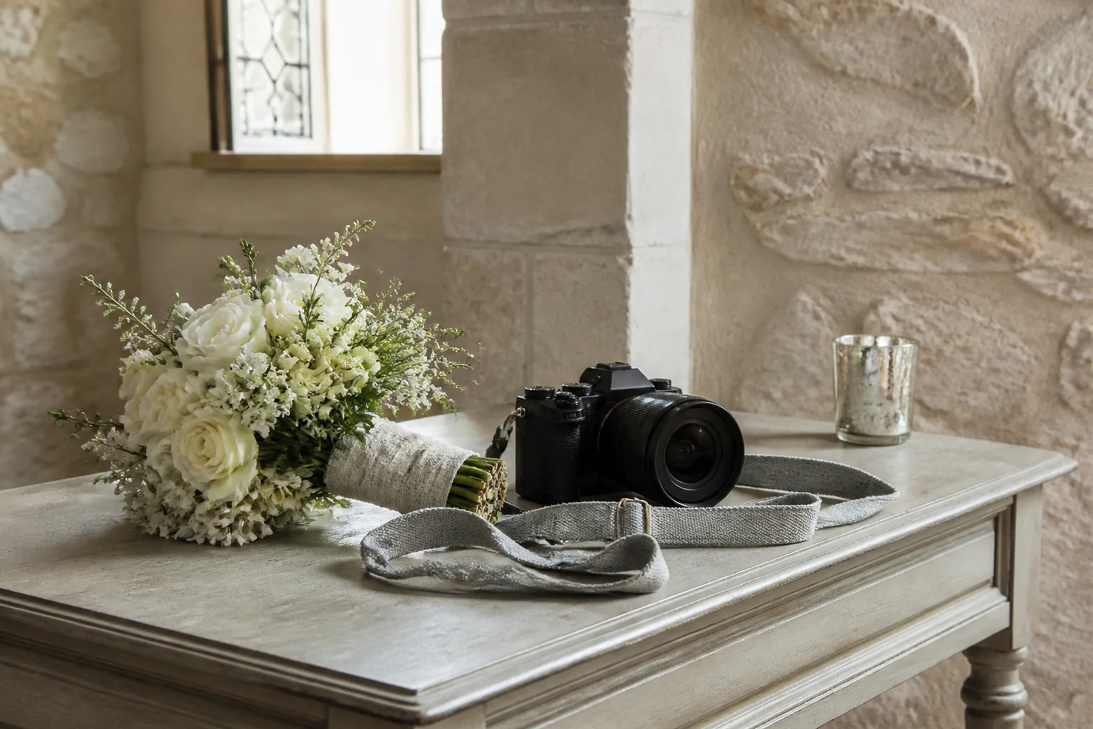 Appareil photo et accessoires de reportage de mariage — illustration générée par IA