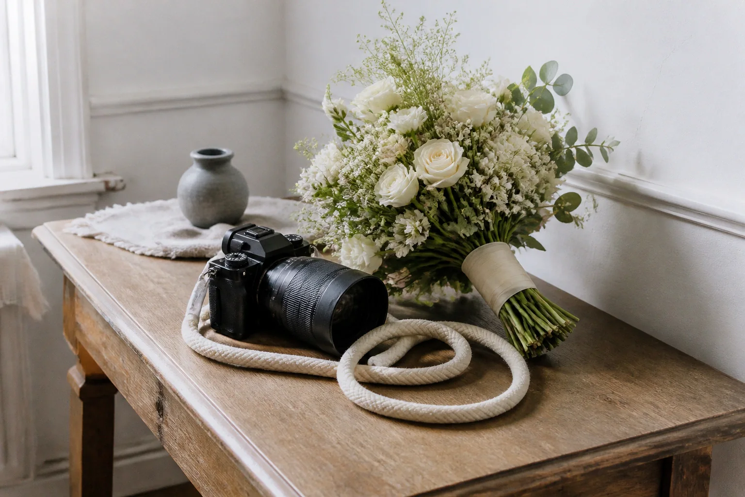 Appareil photo et accessoires de reportage de mariage — illustration générée par IA