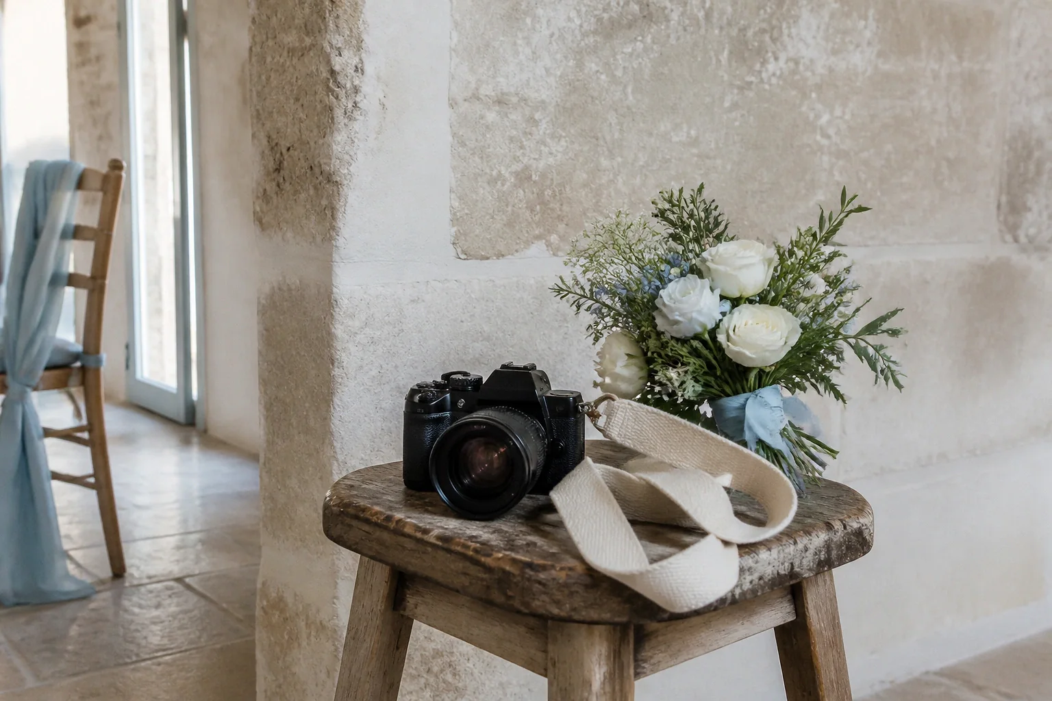 Appareil photo et accessoires de reportage de mariage — illustration générée par IA