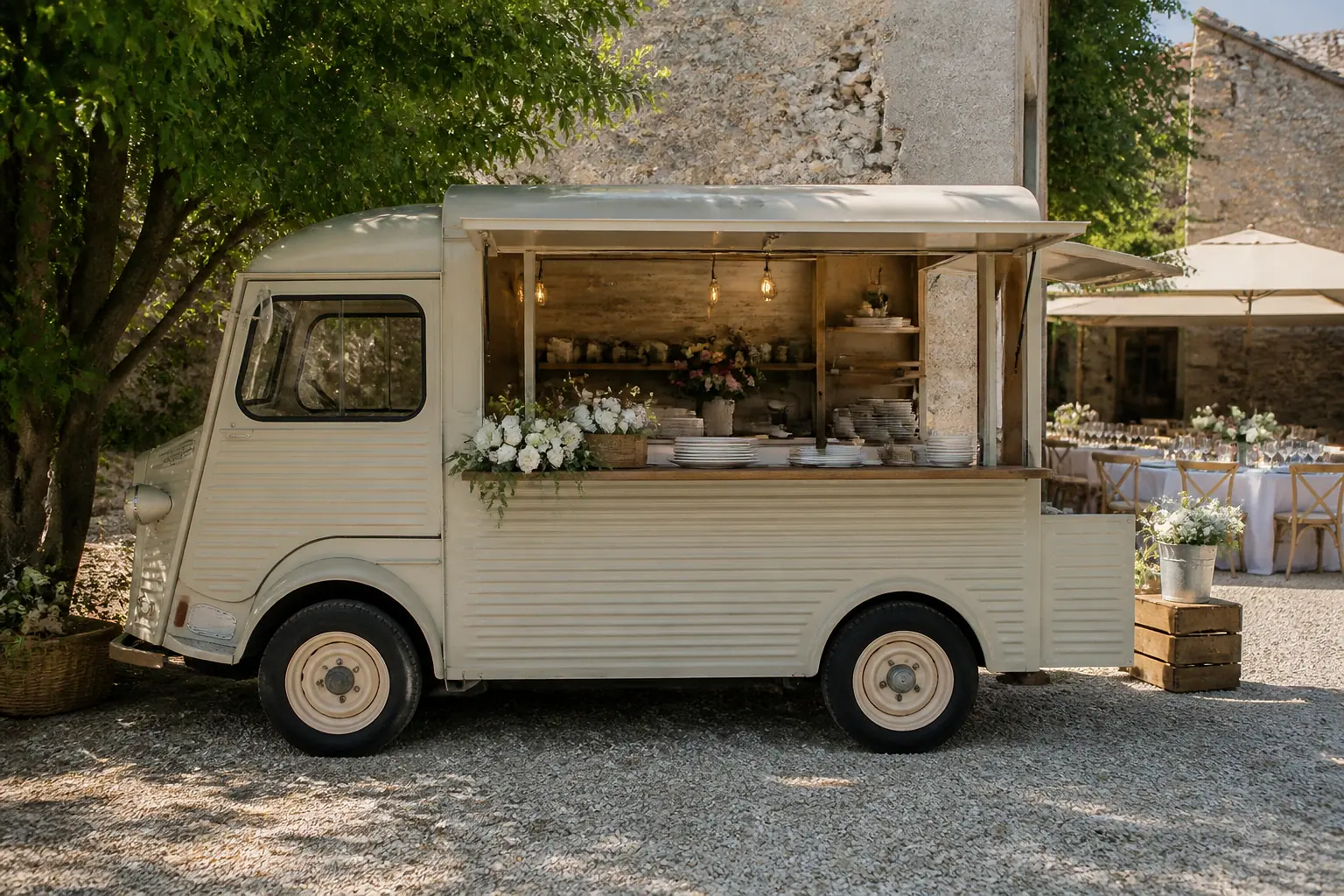 Service mobile de restauration pour une réception — illustration générée par IA