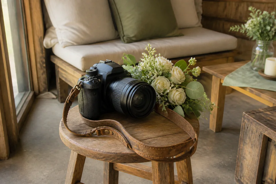 Appareil photo et accessoires de reportage de mariage — illustration générée par IA