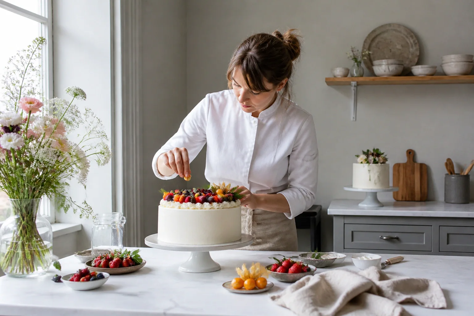 Gâteau de mariage préparé dans un atelier — illustration générée par IA