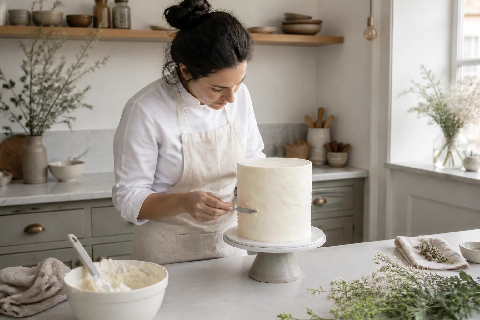Gâteau de mariage préparé dans un atelier — illustration générée par IA