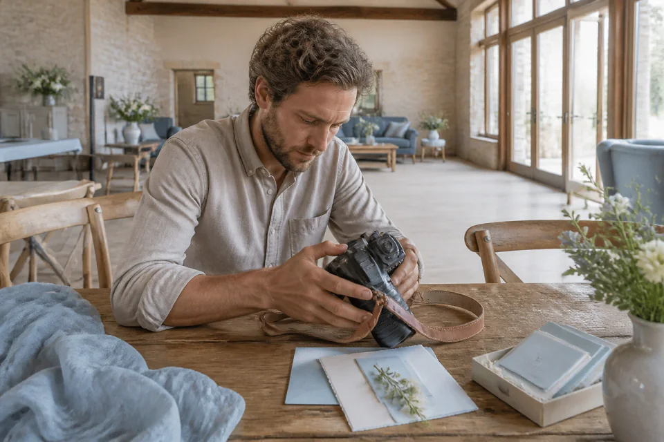 Appareil photo et accessoires de reportage de mariage — illustration générée par IA