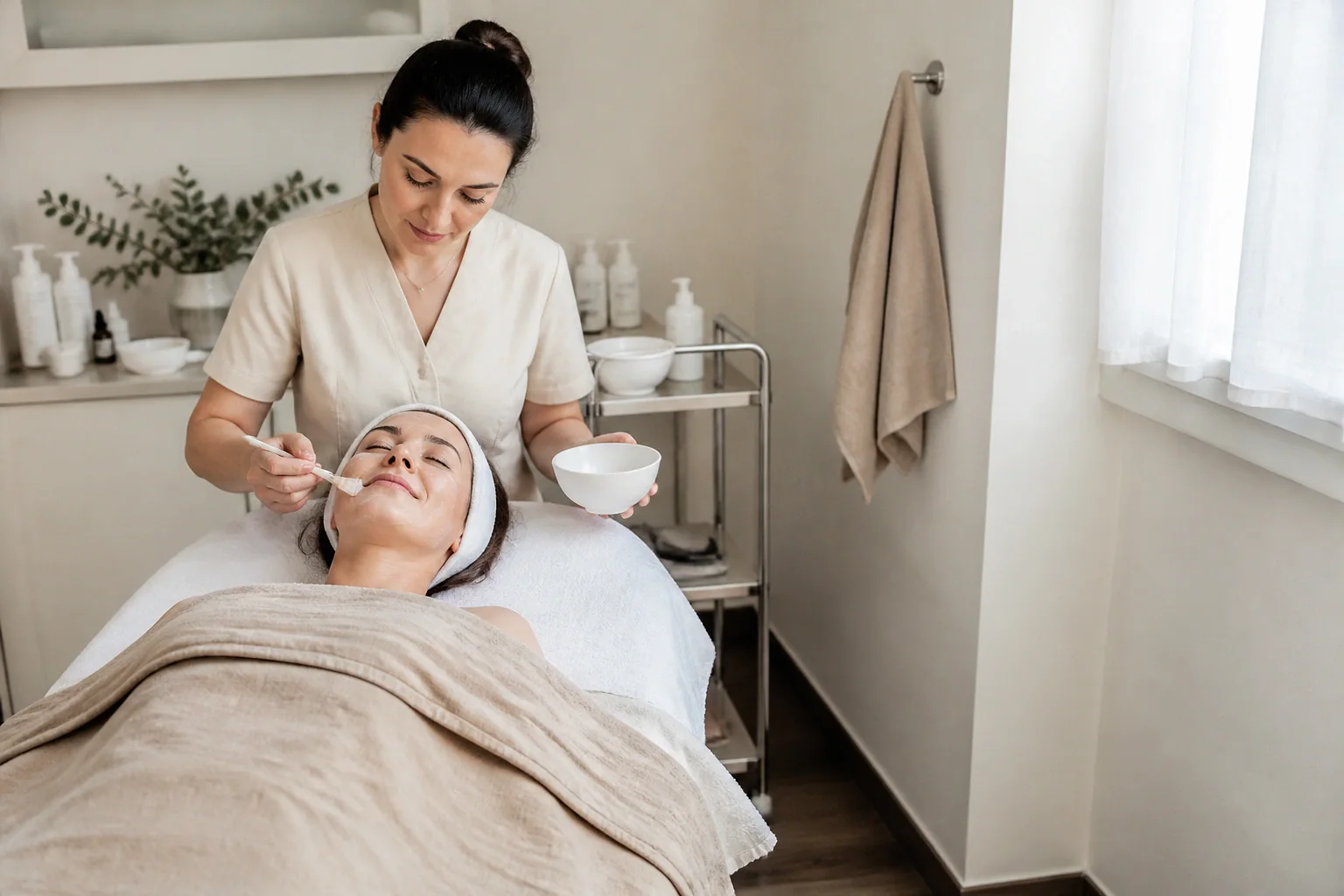 Préparation de soins esthétiques avant un mariage — illustration générée par IA