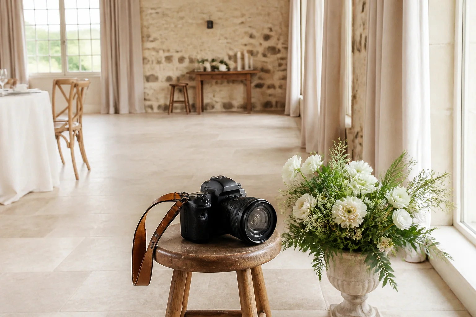 Appareil photo et accessoires de reportage de mariage — illustration générée par IA