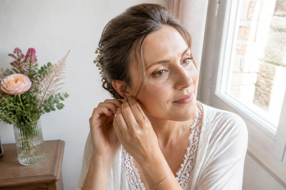 Préparation d’un maquillage de mariage — illustration générée par IA