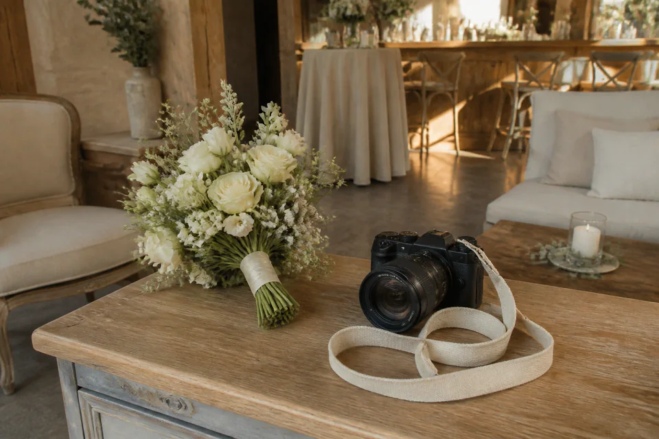 Appareil photo et accessoires de reportage de mariage — illustration générée par IA