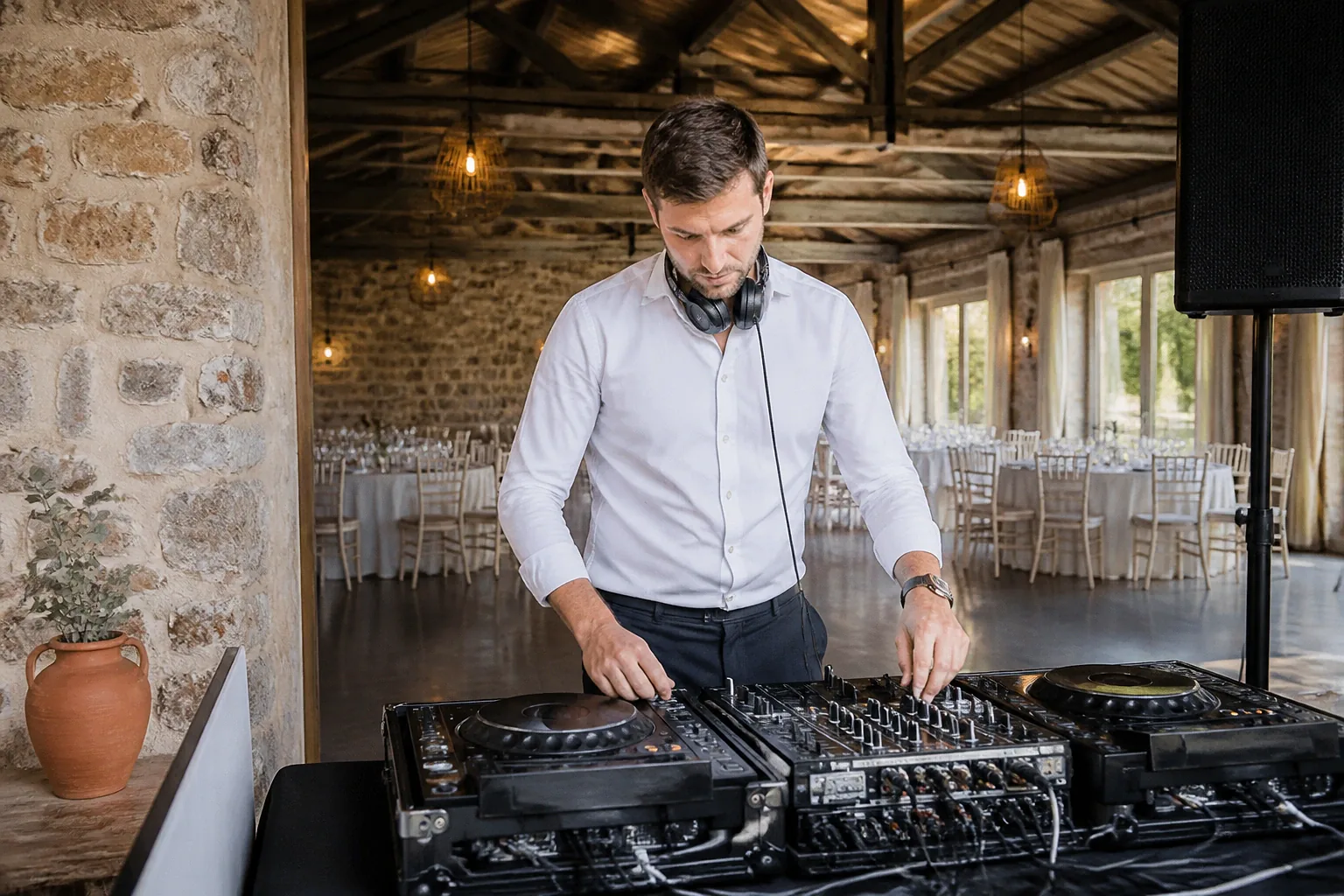 Préparation musicale d’une soirée de mariage — illustration générée par IA