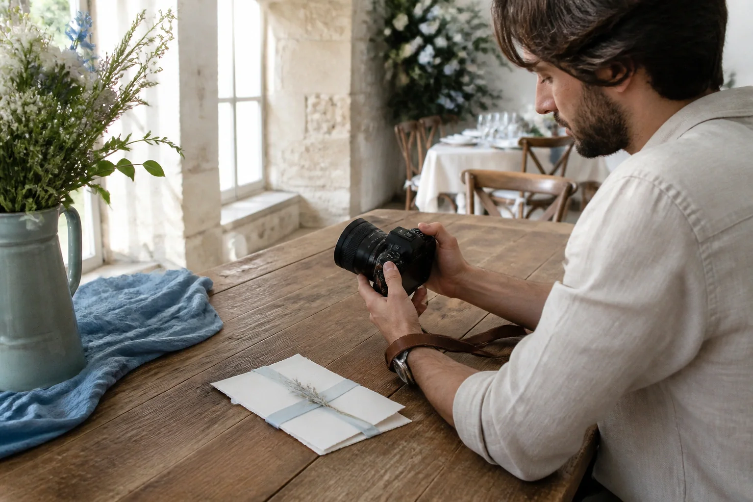 Appareil photo et accessoires de reportage de mariage — illustration générée par IA