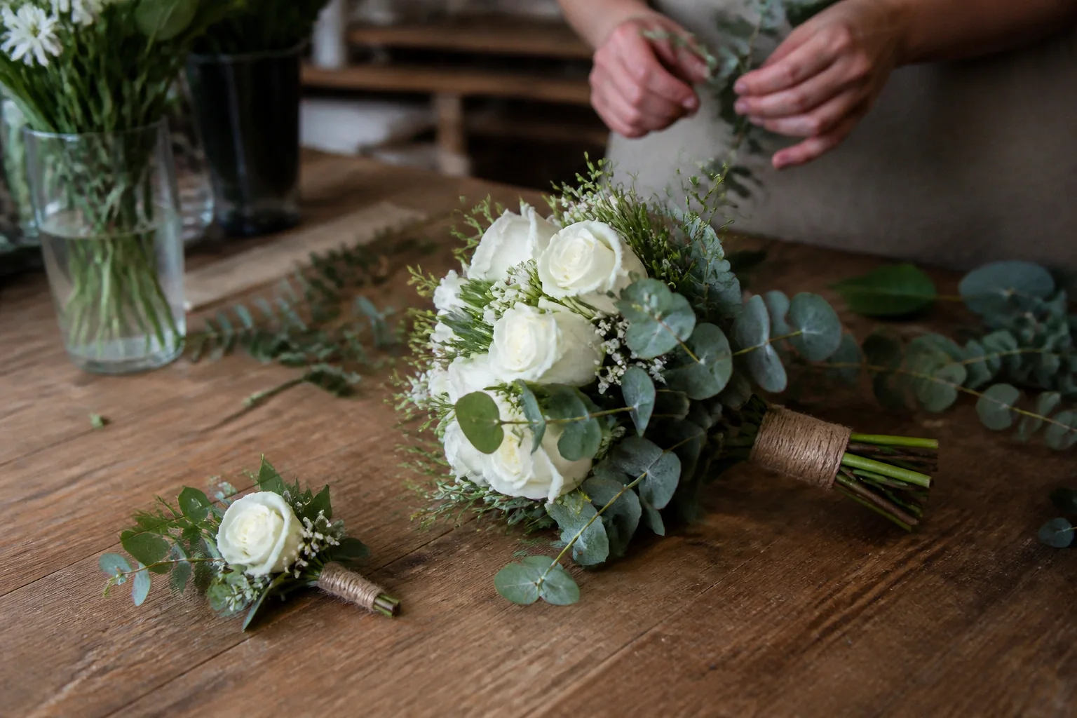 Préparation florale pour un mariage — illustration générée par IA