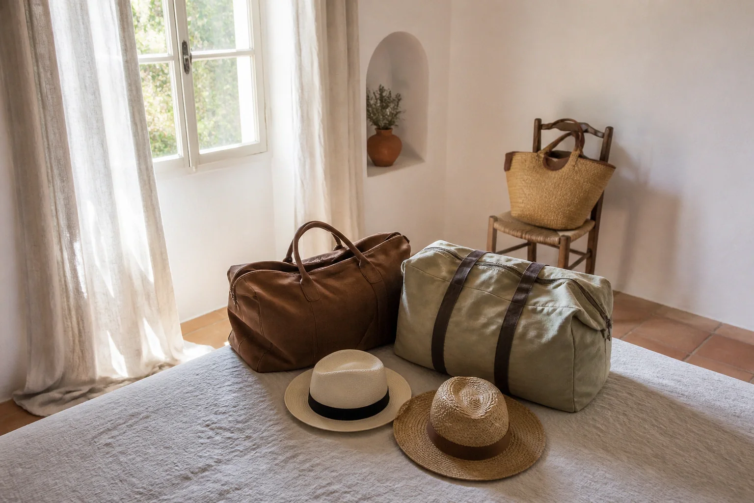 Bagages et hébergement pour un voyage de noces — illustration générée par IA