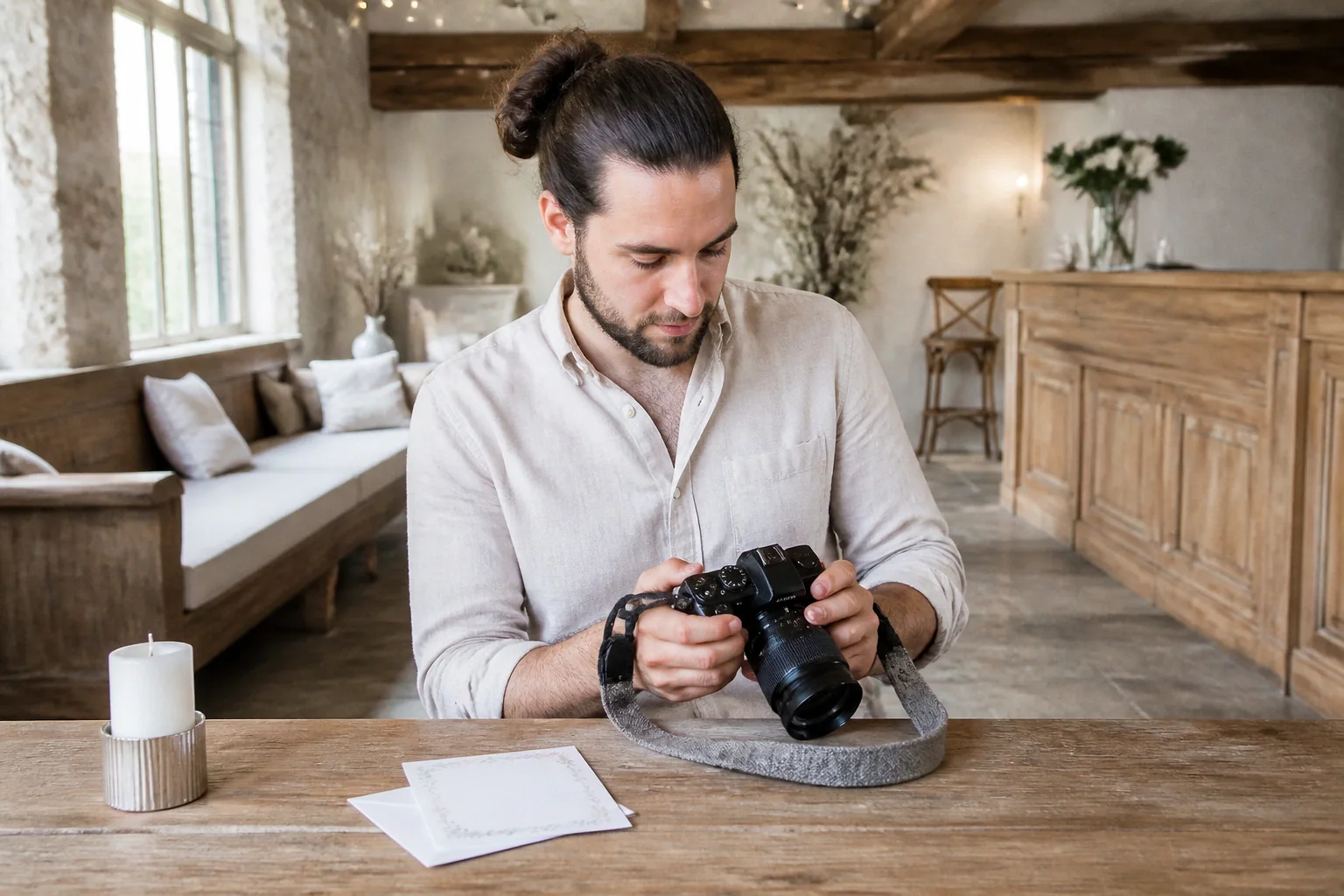 Appareil photo et accessoires de reportage de mariage — illustration générée par IA