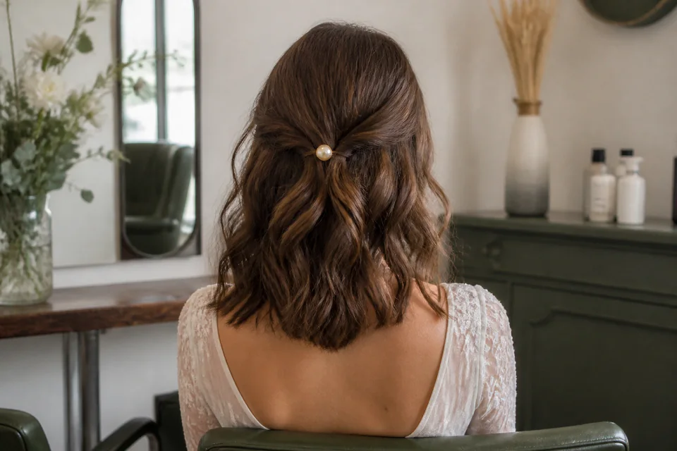 Coiffure de cérémonie vue pendant la préparation — illustration générée par IA