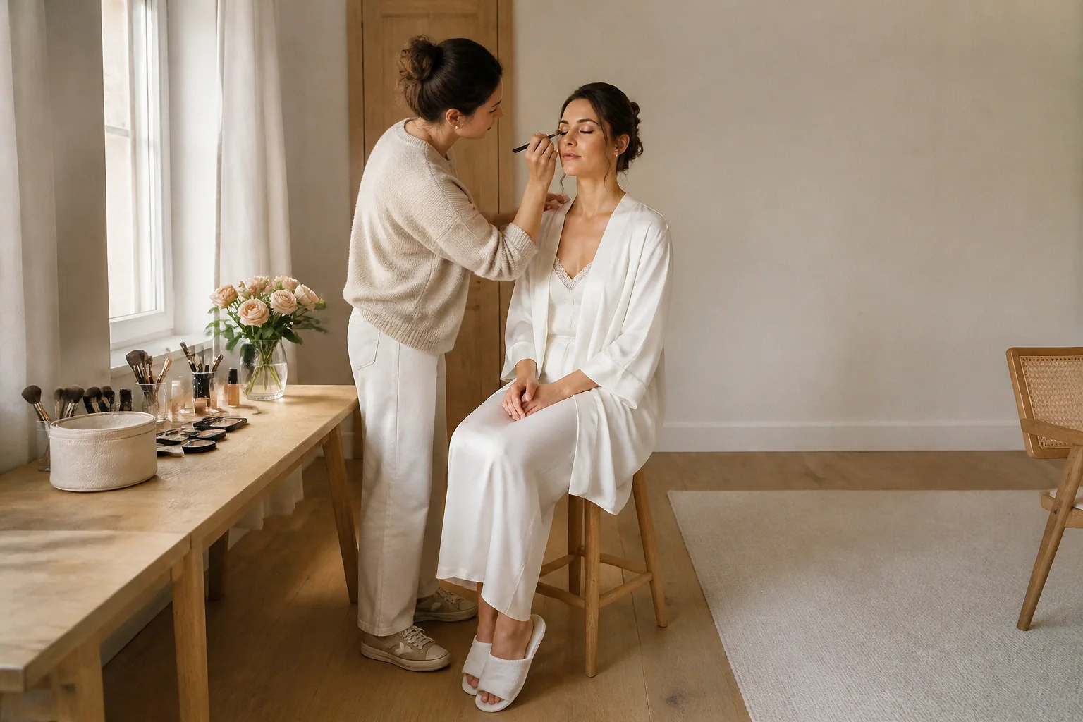 Préparation d’un maquillage de mariage — illustration générée par IA