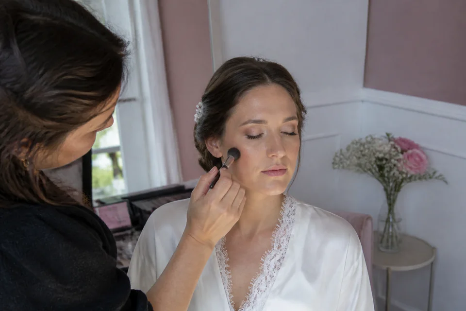Préparation d’un maquillage de mariage — illustration générée par IA