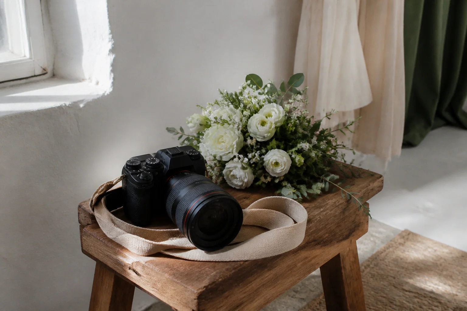 Appareil photo et accessoires de reportage de mariage — illustration générée par IA