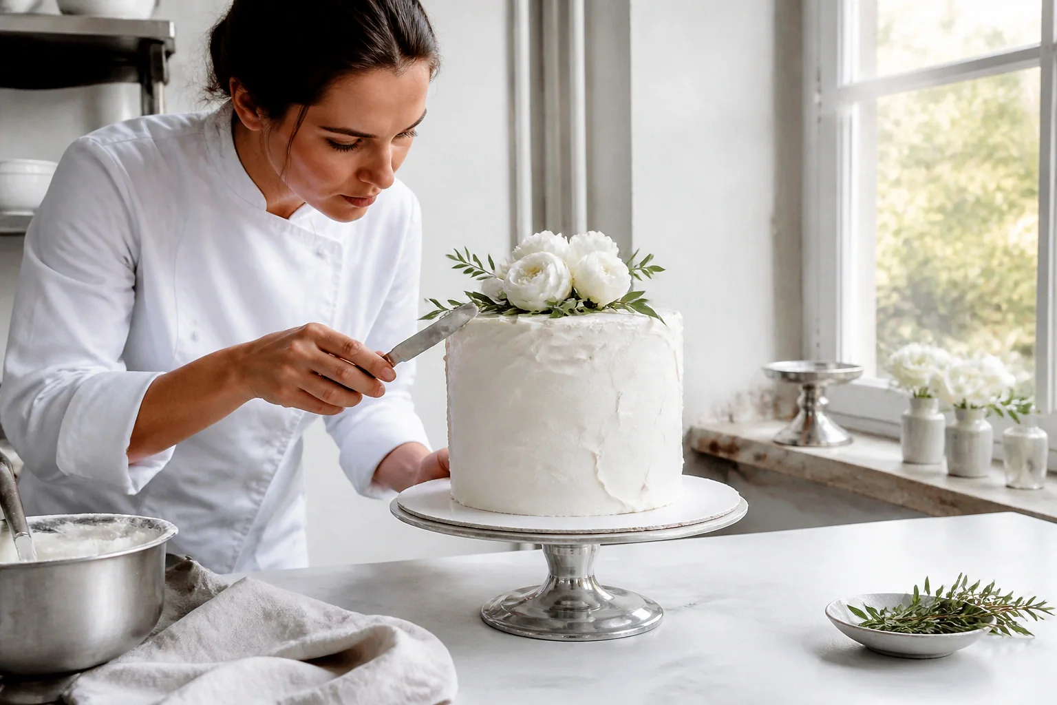 Gâteau de mariage préparé dans un atelier — illustration générée par IA