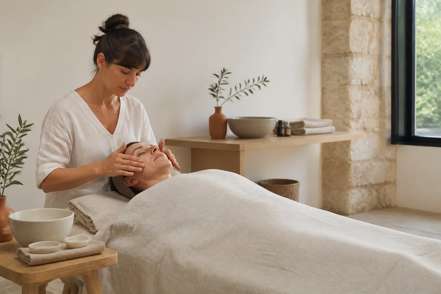Préparation de soins esthétiques avant un mariage — illustration générée par IA