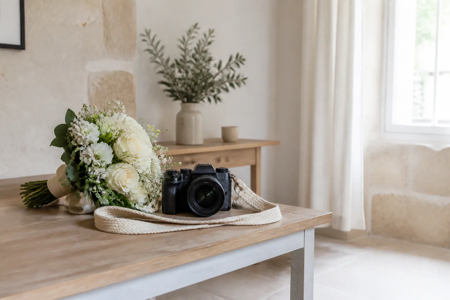 Appareil photo et accessoires de reportage de mariage — illustration générée par IA