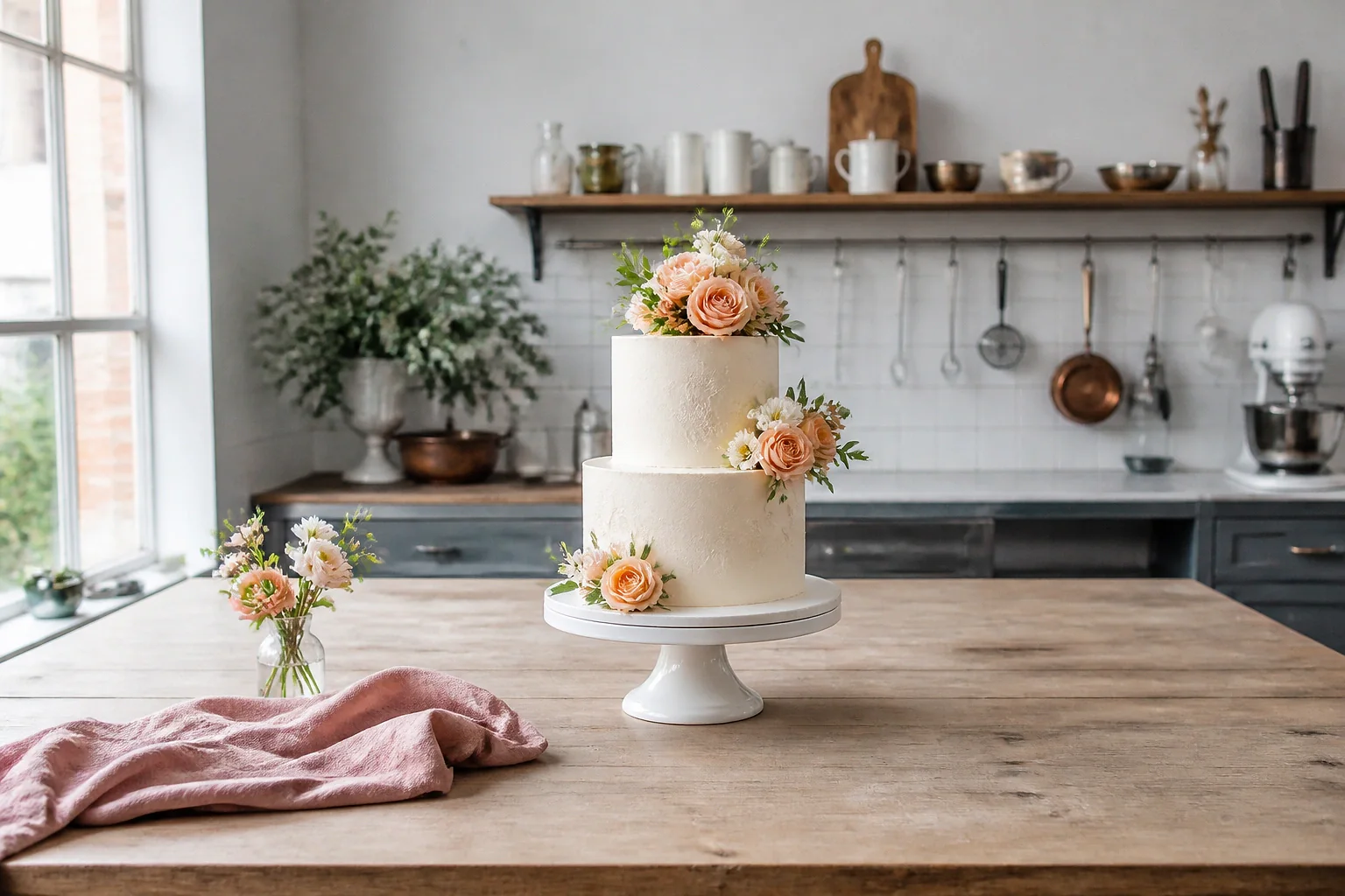 Gâteau de mariage préparé dans un atelier — illustration générée par IA