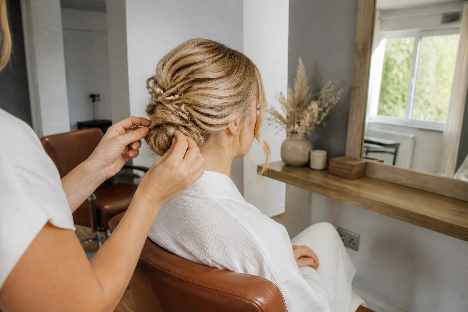 Coiffure de cérémonie vue pendant la préparation — illustration générée par IA