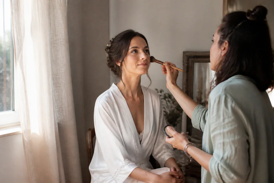Préparation d’un maquillage de mariage — illustration générée par IA