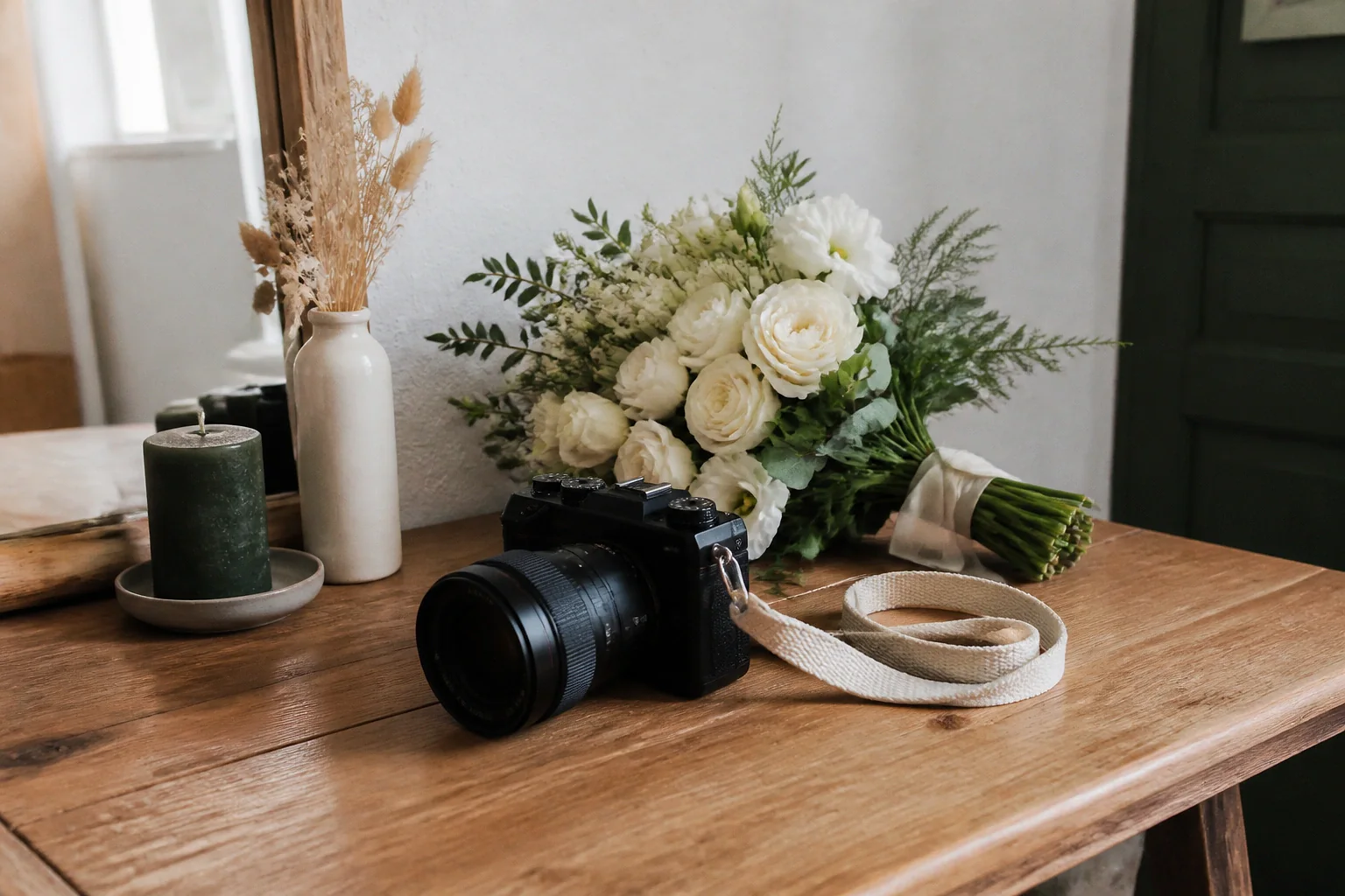 Appareil photo et accessoires de reportage de mariage — illustration générée par IA