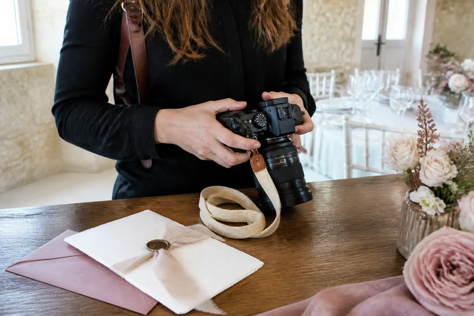 Appareil photo et accessoires de reportage de mariage — illustration générée par IA