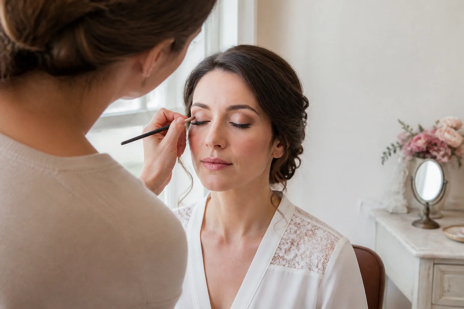 Préparation d’un maquillage de mariage — illustration générée par IA