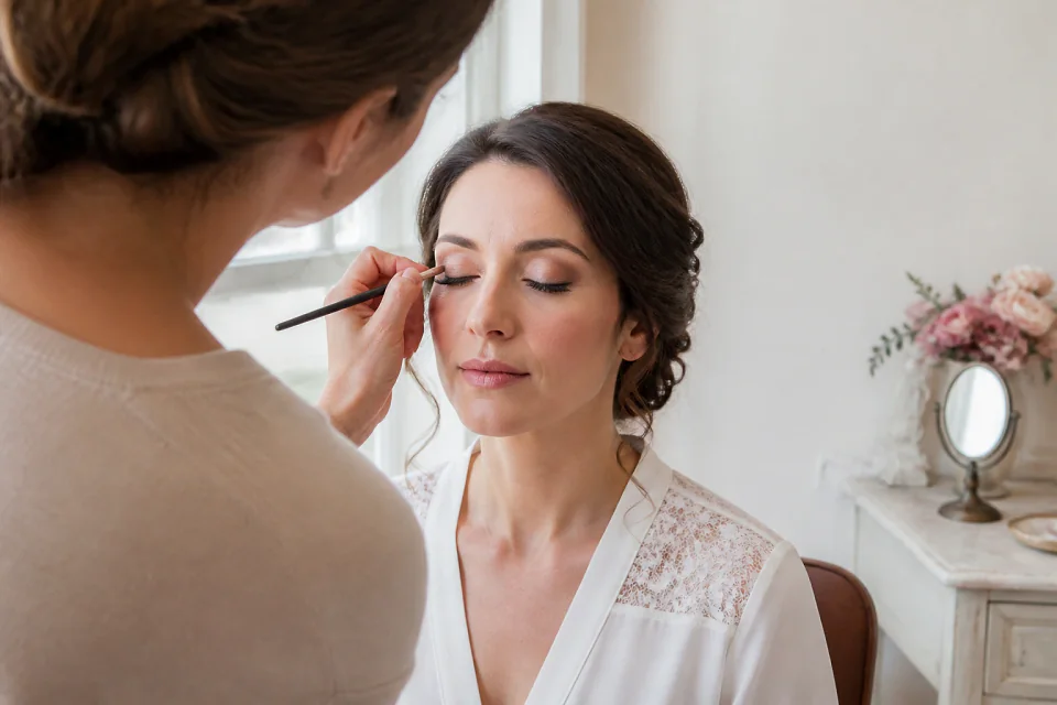 Préparation d’un maquillage de mariage — illustration générée par IA