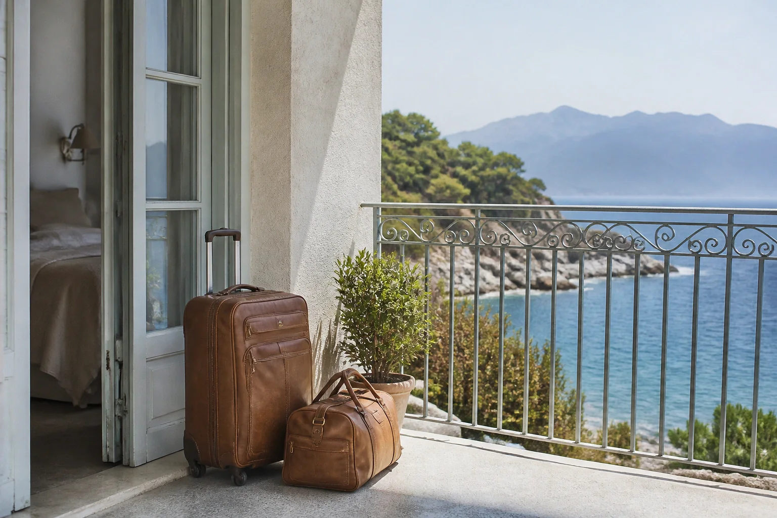 Bagages et hébergement pour un voyage de noces — illustration générée par IA