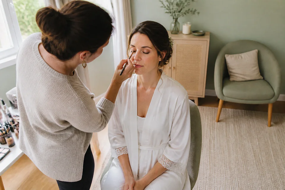 Préparation d’un maquillage de mariage — illustration générée par IA